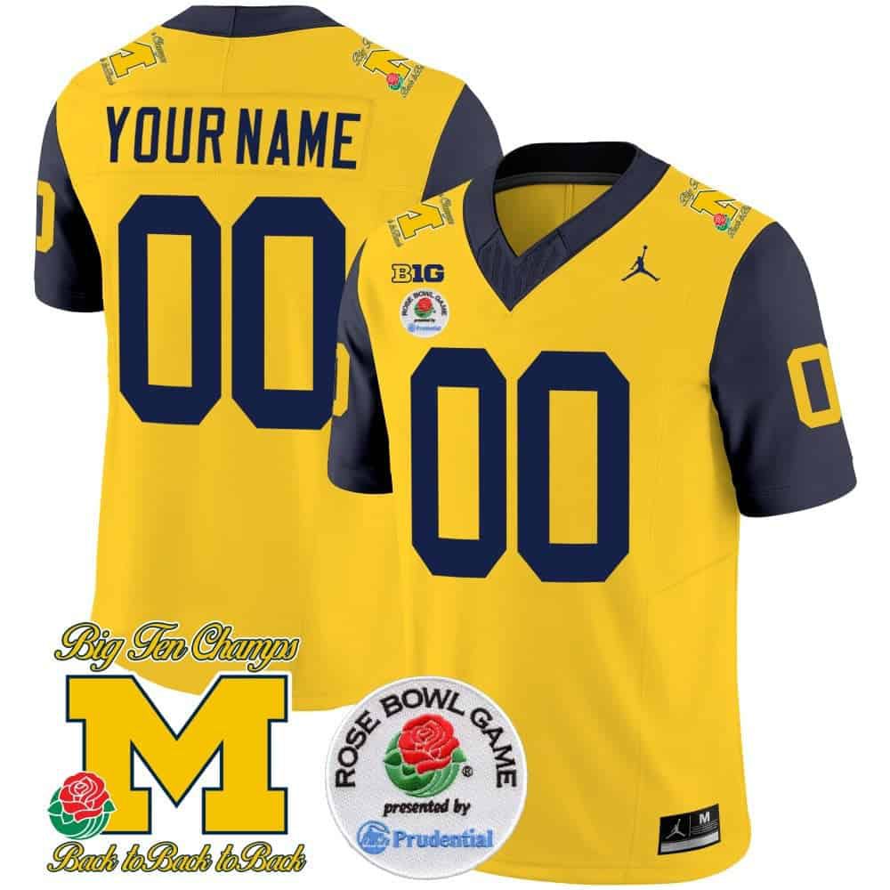 Men Michigan Wolverines Yellow 2024 Rose Bowl Patch Vapor Limited Custom NCAA Jersey style 1